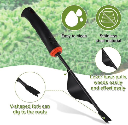 Hand Weeder Tool, Stainless Steel Weed Puller Tool Gardening Manual Hand Weeding Extractor with V Shaped Fork & Level Base Weed Uprooter to Pull o...