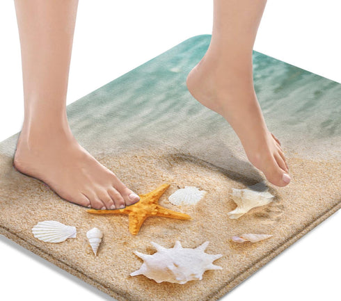 Britimes Bath Mat for Bathroom, Beach Starfish Sea Shell Washable Cover Floor Rug Carpets Floor Mat Bathroom Decorations 18x30 Inches for Kitchen ...