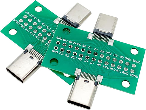 2pcs USB 3.1 Type C Male to Female Test Board with PCB Board 24 Pins 2.54 mm Double Sided Connector Socket for Data Line Wire Cable Transfer...