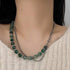 Green Stone Hip Hop Simulated Jade Choker Double Layered Bead Necklace for Men Women...