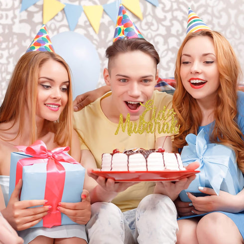 Eid Mubarak Cake Topper - Gold Glitter Ramadan Kareem, Eid Ramadan Hajj Mubarak Eid Festival Anniversary Party Decorations...