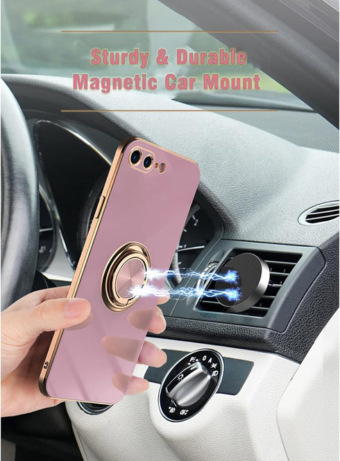 aowner for iPhone SE 3/SE 2/iPhone 8/7 Ring Holder Case Shiny Plating Rose Gold Edge with 360 Degree Rotation Kickstand for Women Girls Slim Soft ...