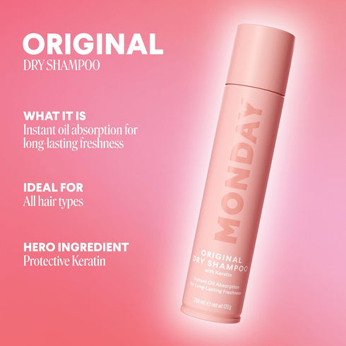 MONDAY HAIRCARE Dry Shampoo Original 6.7oz, Freshens Hair, Absorbs Oil, Nourishes with Keratin, Protects Hair...