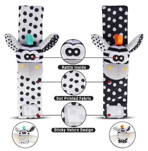 Baby Rattle Socks Wrist Strap Rattles Set, Cute Baby Animal Development Toy Gift for Newborn Babies, Black and White Foot Finder Sensory Set…...