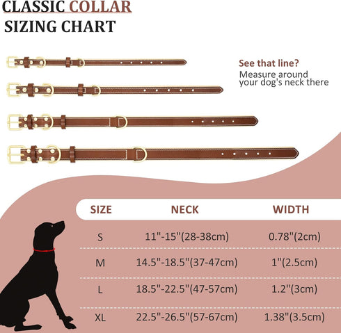 Leather Dog Collar for Small Medium and Large Dogs, Soft Padded Dog Leather Collar with Gold Buckle, Adjustable Genuine Leather Collars for Small ...