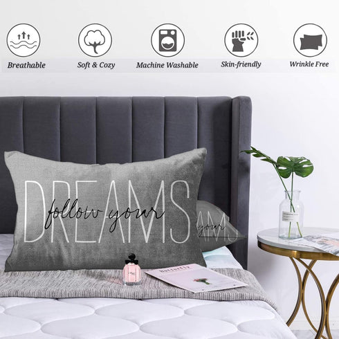 Emvency Throw Pillow Cover Rustic Gray Follow Your Dreams Decorative Pillow Case Monogram Home Bed Decor Rectangle Queen Size 20x30 Inch Cushion P...