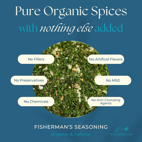 Spice Hut - Organic Fisherman's Choice Herb Seasoning, Salt-Free, Savory Spices for White Fish, Cod, Salmon, Seafood Pasta / All-Natural, Kosher, ...