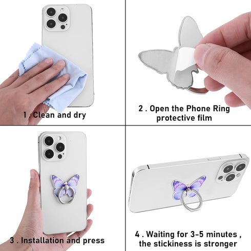 2 Pcs Butterfly Cell Phone Ring Holder 360° Rotation Zinc Alloy Bling Finger Kickstand Cute Fashion Beautiful Phone Ring Grip Universal Compatible...
