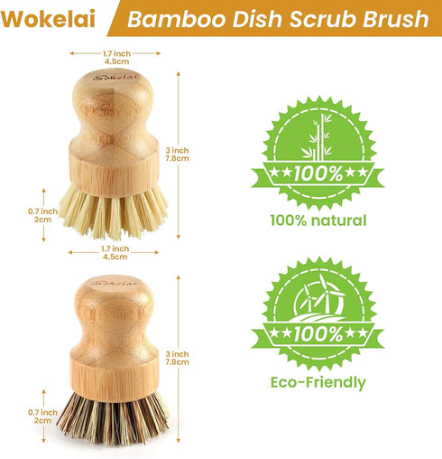 Bamboo Dish Scrub Brushes Set for Kitchen - Wooden Cleaning Scrubbers Brushes, Eco-Friendly Natural Dishes Washing Brush for Dishwashing Cast Iron...