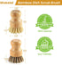 Bamboo Dish Scrub Brushes Set for Kitchen - Wooden Cleaning Scrubbers Brushes, Eco-Friendly Natural Dishes Washing Brush for Dishwashing Cast Iron...