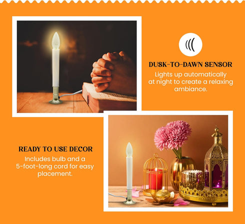 Creative Hobbies Electric Window Candle Lamp with Brass Plated Base, Dusk to Dawn Sensor Turns Candle on in Dark and Off in Light, Ready to Use!...