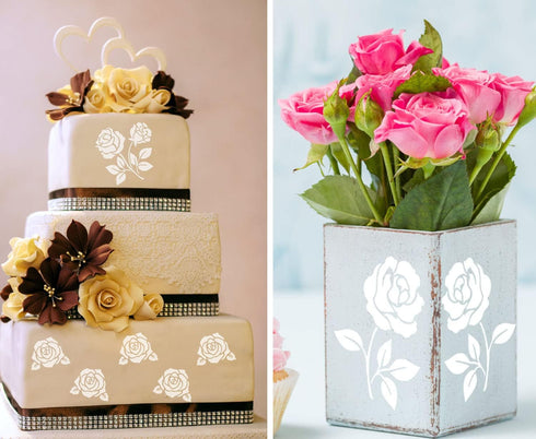Rose Flower Stencils 6inch Reusable Rose Stencils for Painting on Wood Canvas Wall Furniture Floral Stencil Border Flowers Templates for Crafts De...