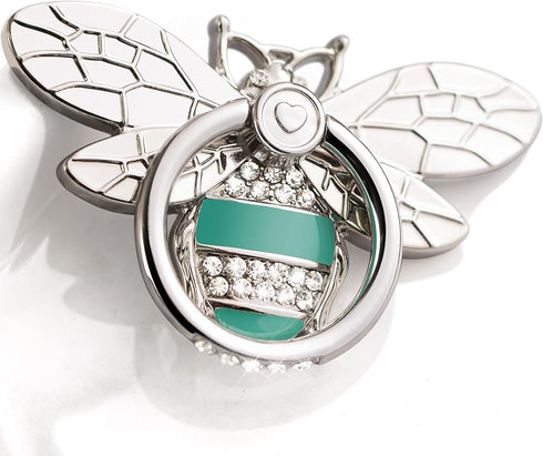 Allengel Bee Phone Ring Holder Finger Kickstand with Crystal, Cute Phone Ring Grip Holder for iPhone or Smartphone Cases, Silver Turquoise...