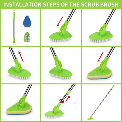 Scrub Cleaning Brush with Long Handle 35' '- 2 in 1 Extendable Floor Brush Tub & Tile Scrubber Brush Sponge with 3 Sponge Brush & 1 Stiff Bristles...