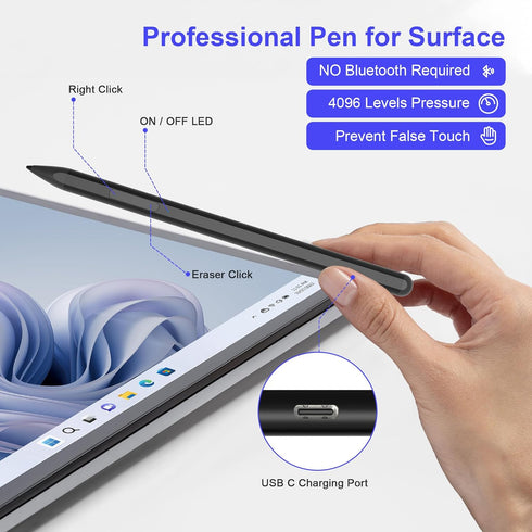 Stylus Pen for Microsoft Surface, Surface Pro 11 Pen Stylus Made for Windows 11 Copilot+ PC, Surface Pro Stylus for Surface Pro 11/10/9/8/X/7/7 pl...
