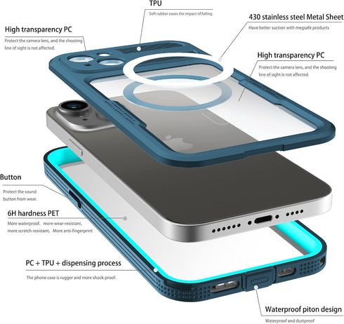 iPhone 14 Pro Max Case Compatible with MagSafe,Magnetic Waterproof DropProof DirtProof Snowproof Anti-Scratch Heavy Duty Protection Built in Scree...