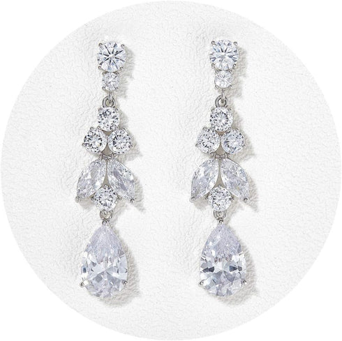 SWEETV Teardrop Wedding Bridal Earrings for Brides, Bridesmaids, Crystal Cubic Zirconia Dangle Drop Earrings for Women Prom Gifts...