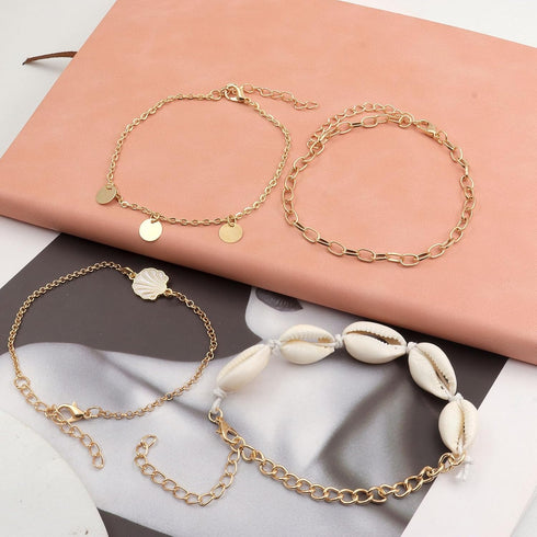 4 Pcs Natural White Shell Anklet Set for Women,Handmade Adjustable Conch Anklet Set Beach Jewelry Gift...