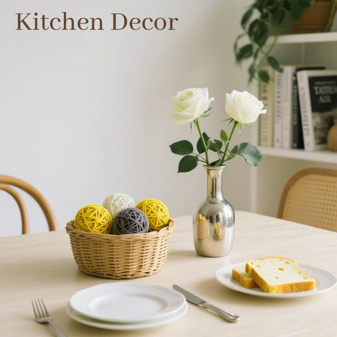 DomeStar 24PCS Yellow Decorative Balls for Bowl Centerpiece, 2 Inch Rattan Bowl Fillers - Wicker Twig Orbs Spheres for Yellow Kitchen Decor, Weddi...