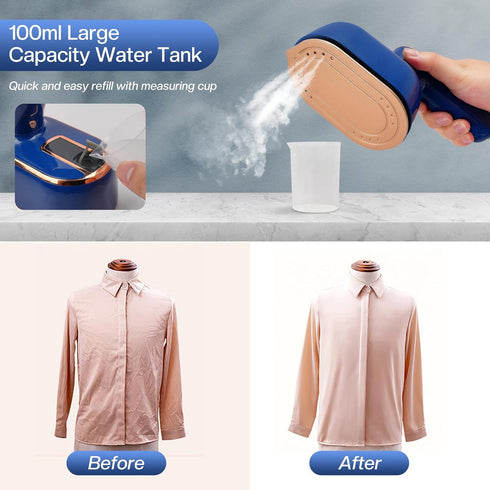 Mini Steam Iron, Travel Steamer for Clothes Portable Mini Iron, Portable Steamer for Dry and Wet Ironing, 970W Handheld Steamer 180° Rotatable Gar...