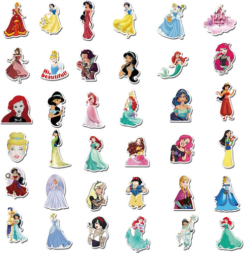 100pcs Cute Princess Stickers for Girl, Disney Cartoon Princess Stickers for Teen Kids Water Bottle, Skateboard, Phone, Laptop, Bicycle, Travel Ca...