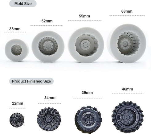 Set of 4Pcs 3D Round Tire Fondant Silicone Mold for Cake Decorating Sugarcraft Chocolate Jello Making Mold Clay Tool...