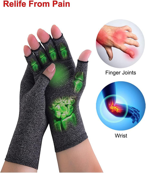 Donfri 2 Pairs Arthritis Compression Gloves for Women Men, Arthritis Pain Relief, Rheumatoid Osteoarthritis, Carpal Tunnel Relief, Fingerless for ...