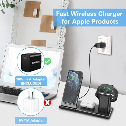 COSOOS Wireless Charger,3IN1 Wireless Charging Station for Apple Products,iWatch Series 7/6/5/4/3/2,Airpods 3/Pro,Charging Stand for iPhone 15 Pro...