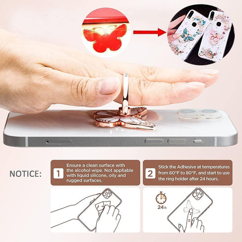 4 Pack Phone Ring Stand, Diamond Bling Butterfly Cell Phone Kickstand Grip, 360 Rotation Universal Multi Angle Metal Phone Ring Holder (2 Butterfl...