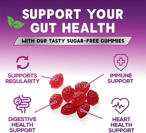 Sugar Free Fiber Gummies for Adults, Daily Prebiotic Fiber Supplement & Digestive Health Support - Supports Regularity & Digestive Health, Nature'...
