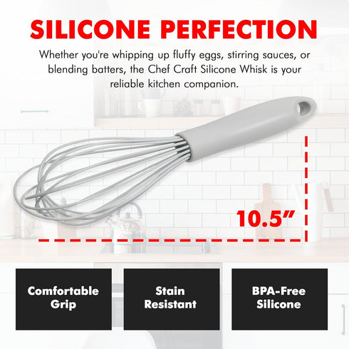 Chef Craft Premium Silicone Wire Cooking Whisk, 10.5 inch, Gray...