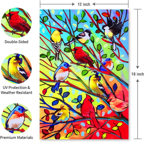 Tree Birds Garden Flags 12x18 Double Sided Decorative Yard Flags for Outside...