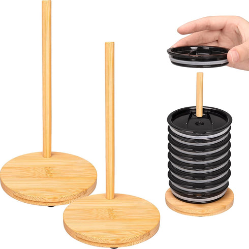 2 Pcs Tumbler Lid Organizers, Bamboo Tumbler Lid Holder, Storage for Up to 20 Lids, Tumbler Lid Storage for Kitchen Cabinets and Countertops?Suita...