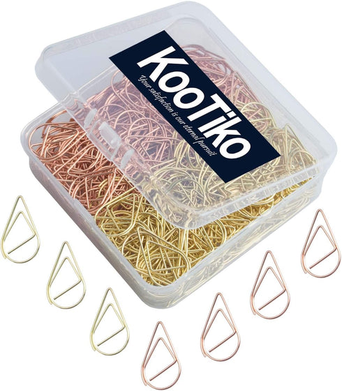 Gold and Rose Gold Cute Paper Clips Set, 300 Pcs Smooth Stainless Steel Tear-Shaped Wire Paperclips Small for Office Supplies Wedding Women Girls ...