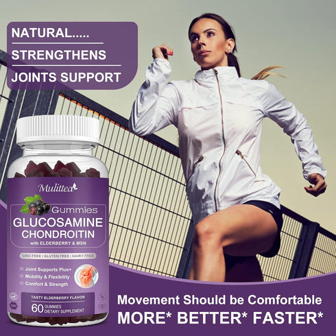 Glucosamine Chondroitin Gummies - Extra Strength Joint Support Supplement with MSM & Elderberry for Natural Joint, Antioxidant Immune Support for ...