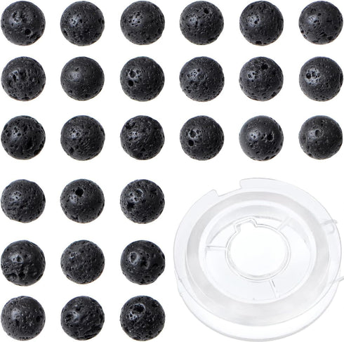 Bymitel 6mm Natural Lava Round Beads Gemstones Genuine with 210pcs DIY Jewelry Making Unisex (6mm 210pcs, Black Lava)...