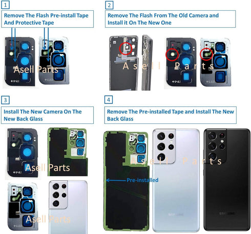 Galaxy S21 Ultra Back Glass Cover Replacement for Samsung Galaxy S21U S21 Ultra 5G SM-G998B G998U G998U1 G998W Housing Door with Camera Glass Lens...