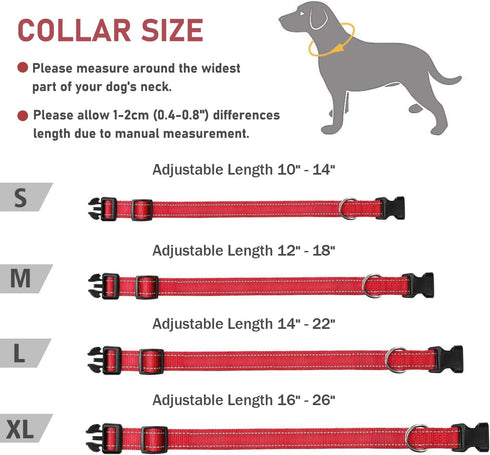 Reflective Dog Collar with Buckle Adjustable Safety Nylon Collars for Small Medium Large Dogs, Red XL...