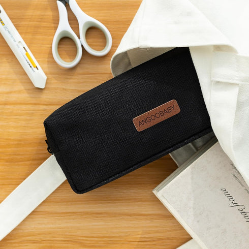 ANGOOBABY Small Pencil Case Student Pencil Pouch Coin Pouch Cosmetic Bag Office Stationery Organizer for Teen School - Black...
