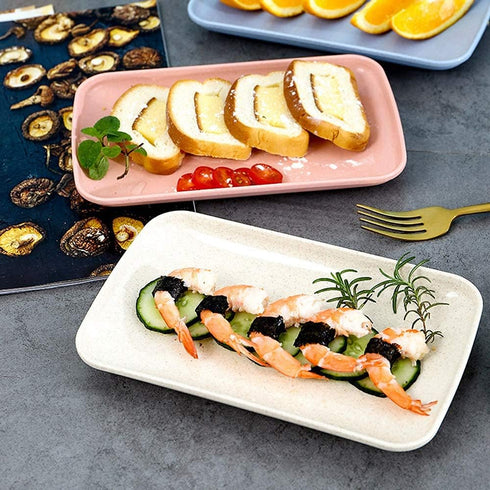 4 Colors Unbreakable Wheat Straw Plates, 8.3" x 4.9" Reusable Durable Lightweight Cake Plate, Small Toddle Dinner Plates for Fruits, Snack, Pasta,...