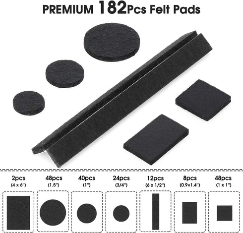 Yelanon Felt Furniture Pads -182 Pcs Furniture Pads Self Adhesive, Cuttable Felt Chair Pads, Anti Scratch Floor Protectors for Furniture Feet Chai...
