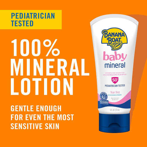 Banana Boat Baby 100% Mineral Sunscreen Lotion SPF 50 Twin Pack | Banana Boat Baby Sunscreen, Sunscreen for Babies, Oxybenzone Free Sunscreen, Ban...