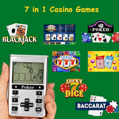 Electronic Poker Game Handheld 7 in 1 Silver...