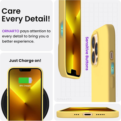 ORNARTO Compatible with iPhone 13 Pro Case 6.1, Slim Liquid Silicone 3 Layers Full Covered Soft Gel Rubber Case Cover 6.1 inch-Lemon Yellow...