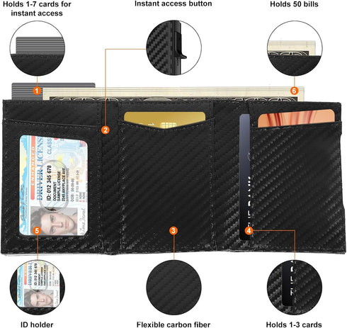 Smart Edge Wallet with Airtag Holder | Card Holder | Pop Up Wallet with Large Card Capacity | Safe Track Wallet with RFID Blocking | Slim, Carbon ...