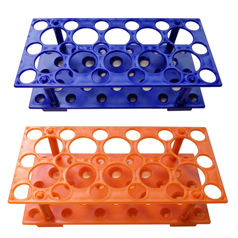 Test Tube Rack, Centrifuge Tube Holder (2 Pack - Blue and Orange) for 10ml, 15ml, 50ml, Detachable Plastic Stand, 28 Well...