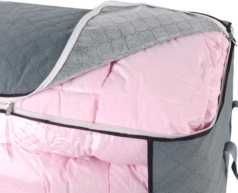 Jumbo Zippered Storage Bag for Closet King Comforter, pillow, quilt, bedding, Clothes, Blanket Organizers with Large Clear Window & Carry Handles ...
