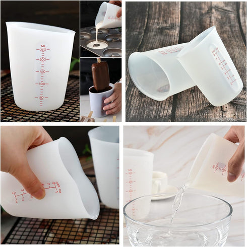 Silicone Resin Measuring Cups Tool Kit, 2PCS 250ml Measuring Cups for Epoxy Resin, 4pcs Resin Mixer Paddles Stir Sticks,Mixing Tools for Resin,Mol...