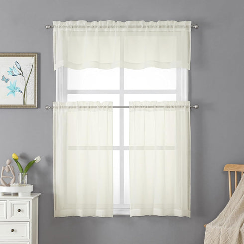 Doris 36 Inch Sheer Curtains Set of 2 Pieces, Faux Linen Natural Window Small Curtain Tiers for Kitchen Bedroom, Airy & Breathable Dual Rod Pocket...