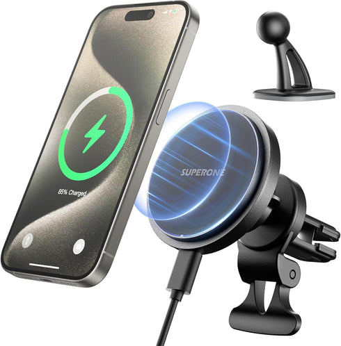SUPERONE for MagSafe Car Mount Charger, Magnetic Wireless Car Charger Phone Holder 15W Fast Charging Car Holder Vent Mount only for iPhone 15 Pro ...